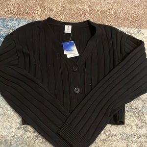 black sweater button up crop top